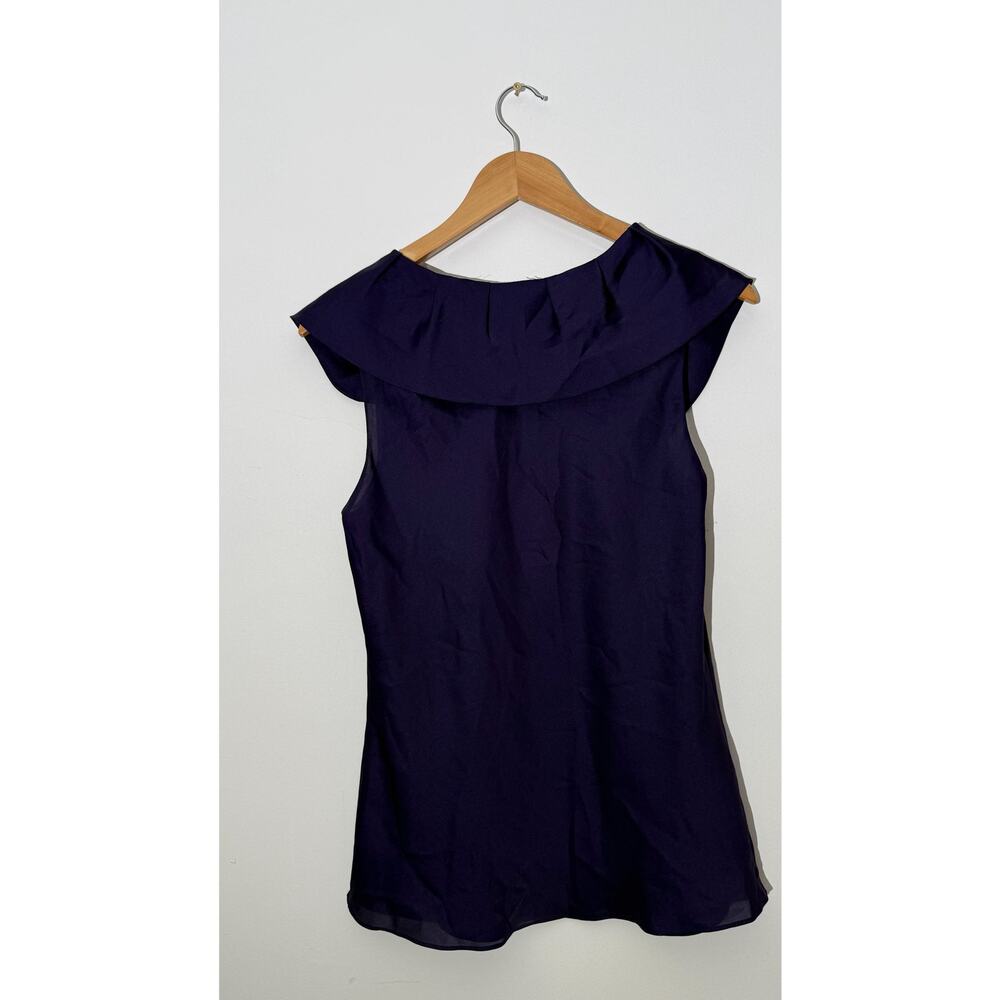 Ann Taylor Deep Purple Ruffled Portrait Neckline Sleeveless‎ Blouse, Size 10P - Picture 8 of 8